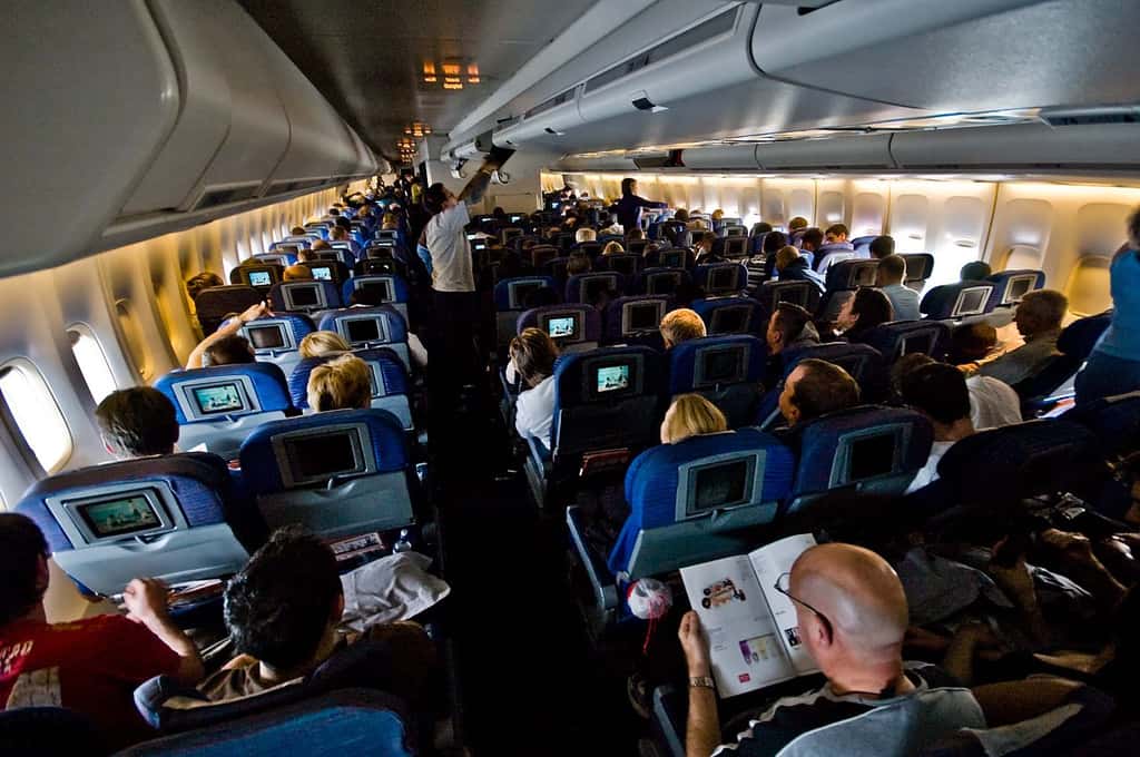 Ces passagers à bord d’un avion n’ont pas l’air d'avoir peur. Mais combien gardent pour eux leurs appréhensions liées au vol ? © René Ehrhardt, CC by-nc 2.0