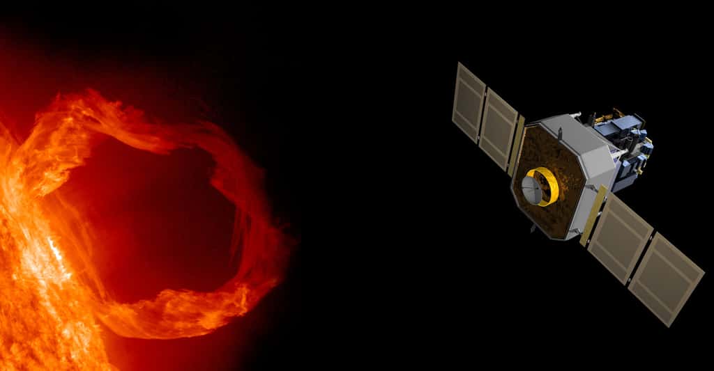 Il existe différents instruments de mesure des vibrations solaires, comme Soho et le réseau Gong. Ici, illustration du satellite Soho, en observation autour du Soleil. © <em>Nasa, SDO AIA Team Cgruda</em>, <em>Wikimedia Commons,</em> DP