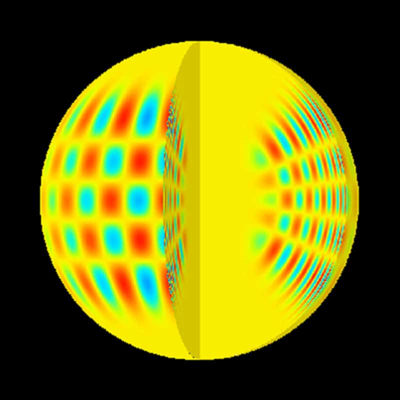 Exemple d’harmonique stellaire avec les effets de vibration en surface et à l’intérieur. © Gong/NSO/Aura/NSF