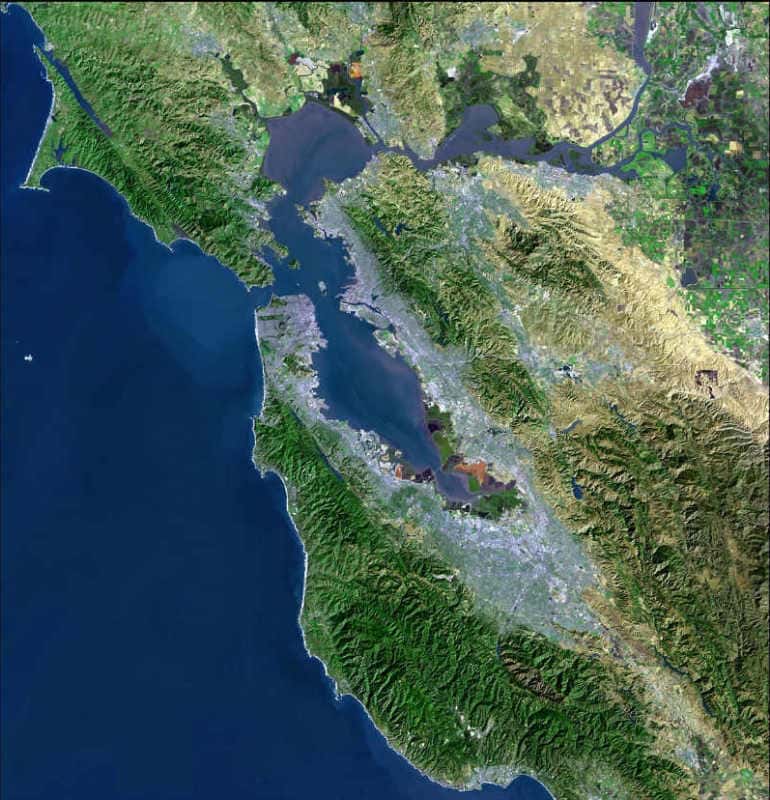Vue satellite de la baie de San Francisco. © USGS -  Domaine public
