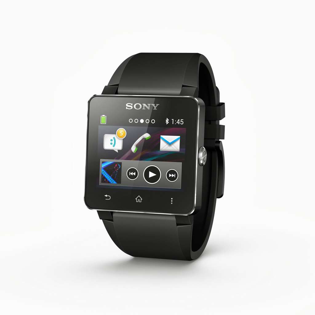 La Smartwatch 2 de Sony est étanche à l'eau et peut se connecter à des terminaux Android. Comme les deux autres modèles présentés au salon IFA, elle sert d'interface au smartphone, avec un afficheur tactile et un microphone. © Sony, CC by-nc 2.0