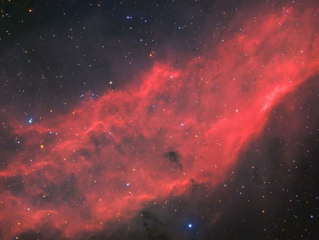 NGC 1499 : la nébuleuse Californie. N’espérez-pas l’observer comme ça dans un télescope ! Cette image est le fruit de 6h30 de poses. © Bastien Foucher - Tous droits réservés