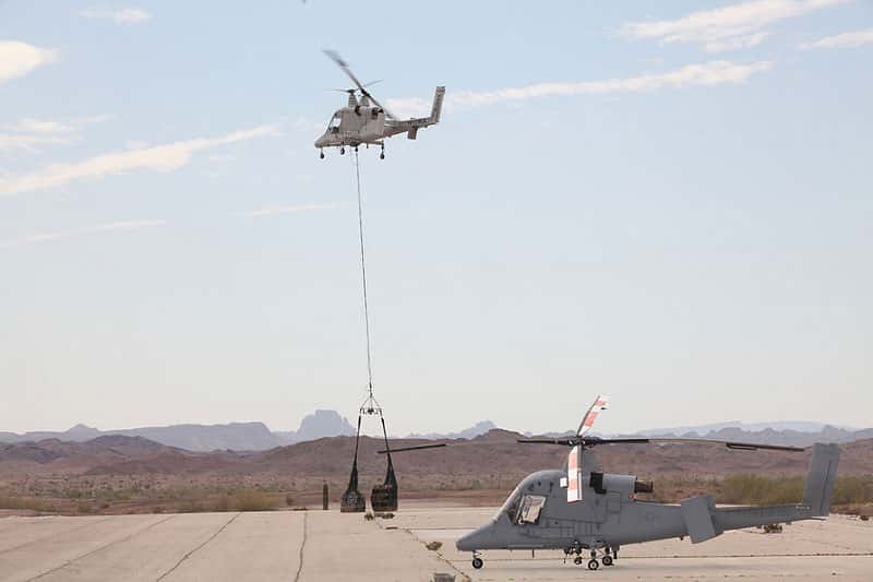 Lorsqu’il faut ravitailler les troupes en équipement lourd, le K-Max de Lockheed est le drone de choix. Il peut transporter plus de 2,7 tonnes ! © Lockheed