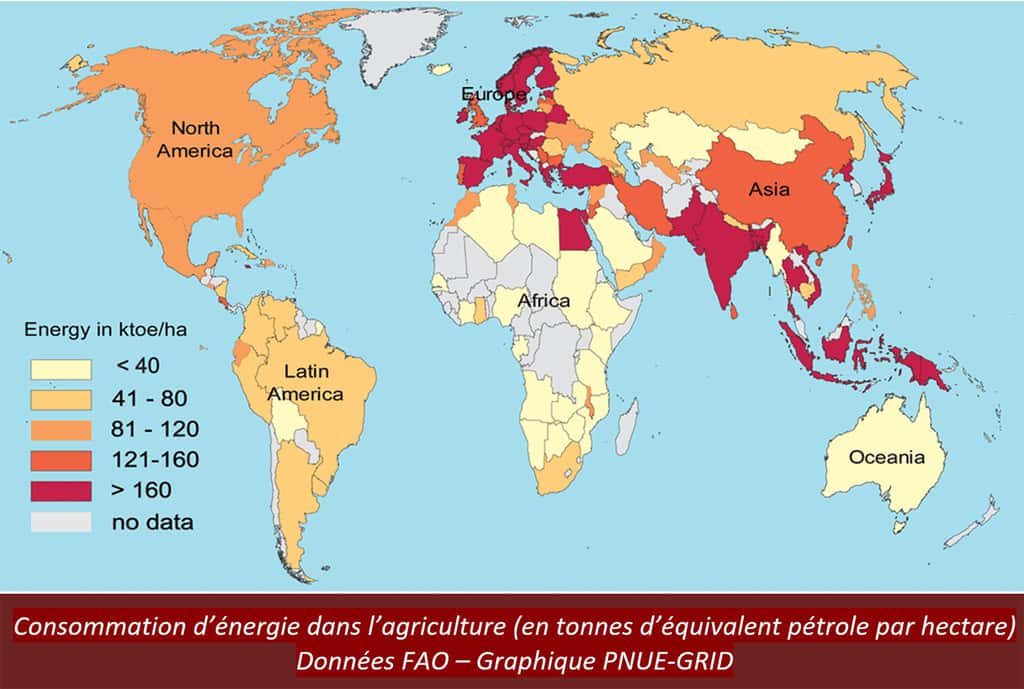 Carte de la consommation d'énergie dans l'agriculture. © FAO