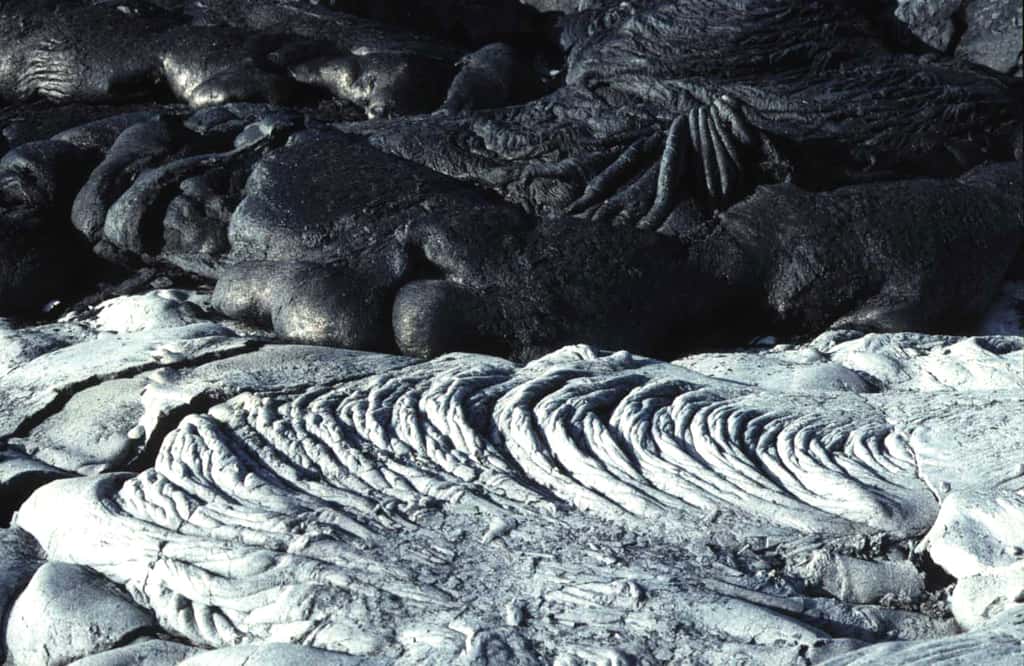 Coulée de lave pétrifiée à Hawaï, mimant un amas de cordes (lave cordée). © J.-M. Bardintzeff, tous droits réservés, reproduction interdite