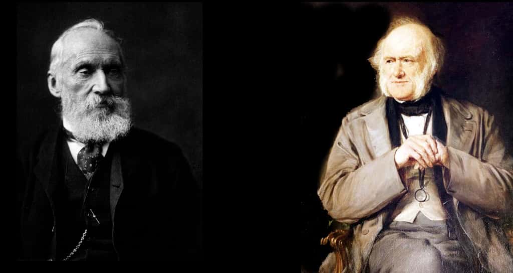 À gauche, Lord Kelvin. © William Thomson, <em>Wikimedia commons,</em> DP. À droite, Charles Lyell. © Kelson, <em>Wikimedia commons,</em> DP