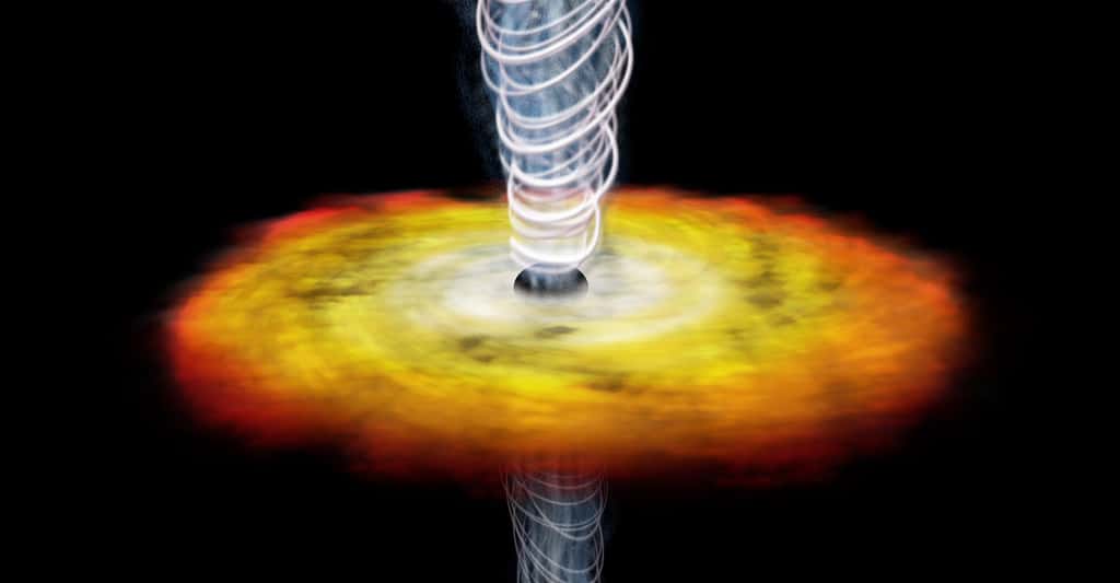 Vue d'artiste du quasar GB1508 (phénomène d'accrétion). © Nasa/CXC/M. Weiss