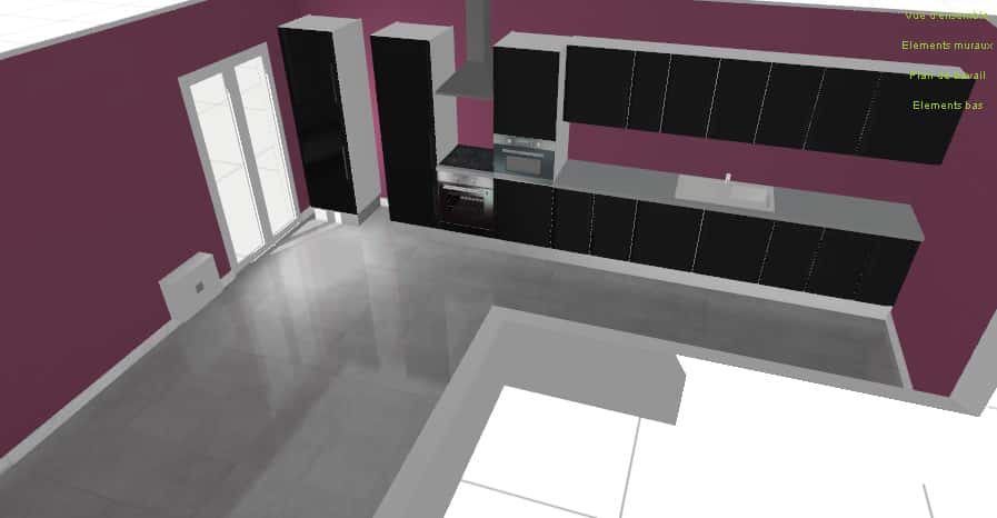 Les magasins proposent souvent des applications permettant de créer sa cuisine en 3D. Ici, une vue 3D d'une cuisine Fly. © Fly
