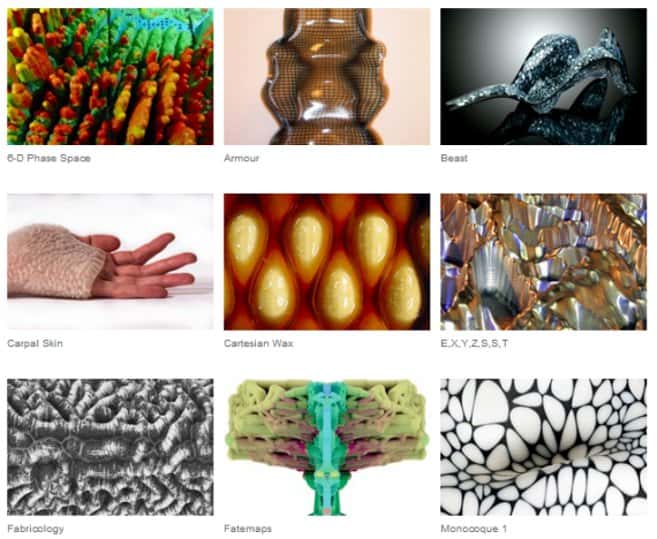 Différentes textures issues des projets de Neri Oxman, obtenues à partir de l'impression 3D. © Neri Oxman