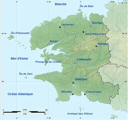 Carte du département du Finistère. © Éric Gaba, licence Creative Commons paternité – partage à l’identique 3.0 (non transposée)