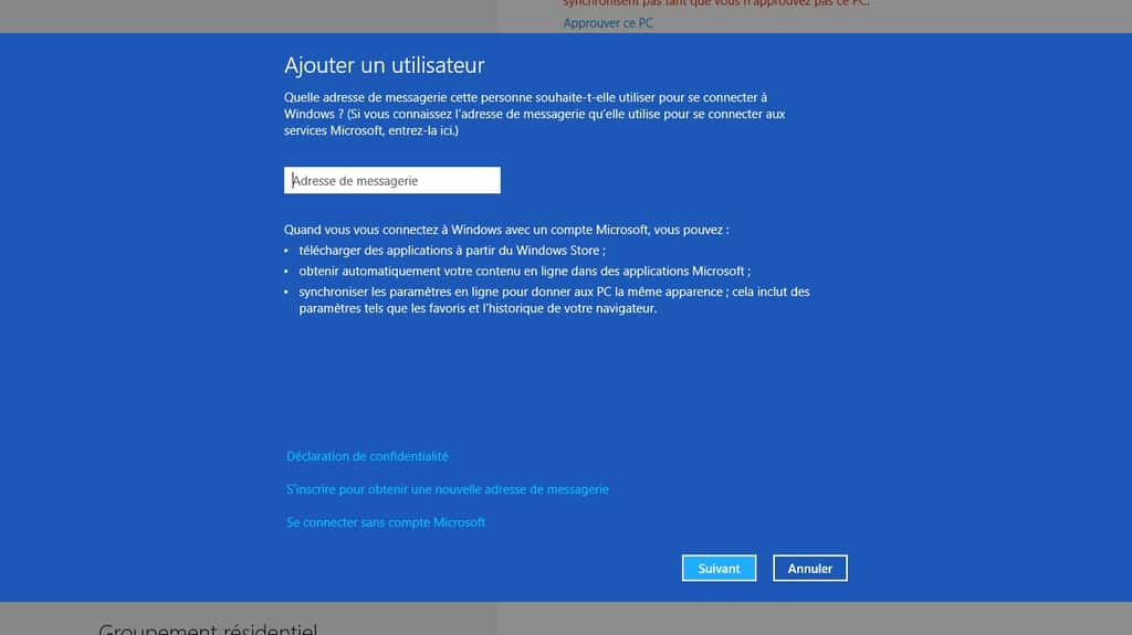 Lorsque vous créez un compte d’utilisateur pour votre ordinateur ou votre tablette sous Windows 8, il vous est suggéré de choisir comme identifiant un compte Microsoft afin d’être automatiquement connecté et synchronisé. © Eureka Presse