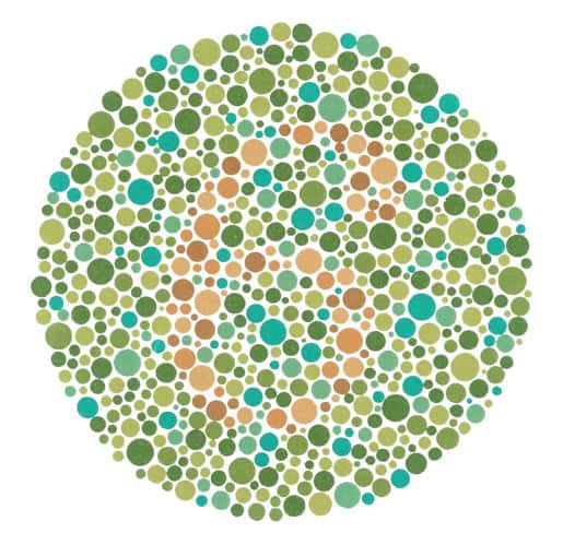Gros plan du test afin de détecter le daltonisme : le chiffre 6 est visible en rouge. © Domaine public, <em>Wikimedia Commons</em>