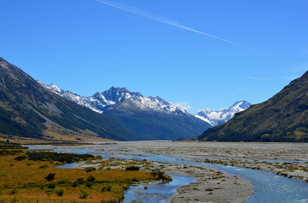 Une vue de Hopkins Valley, au sein du <em>Mount Cook National Park</em>, sur l’île du Sud, en Nouvelle-Zélande. © Loïc Petit