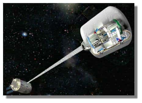 Proposition d'expérimentation, près de la Station Spatiale, du dispositif de gravité artificielle centrifuge, menée sur un prototype du futur module d'habitation martien. Crédits : Delta-Utec SRC, PaysBas 