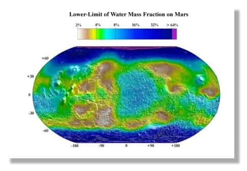 Carte montrant les zones aquifères de Mars. © Nasa 