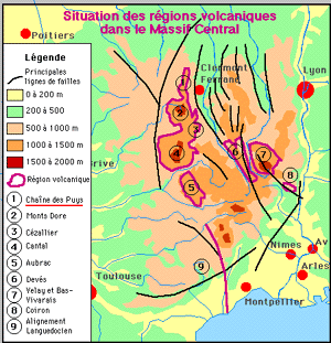 Carte des formations volcaniques du Massif Central (© LVA)