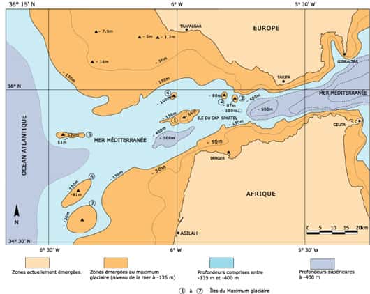 Figure 1 : Schéma des zones émergées entre 19.000 BP et le début de notre ère.
