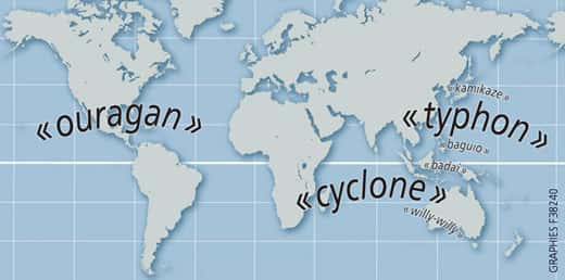Carte de localisation des noms de cyclone. © Prim.net