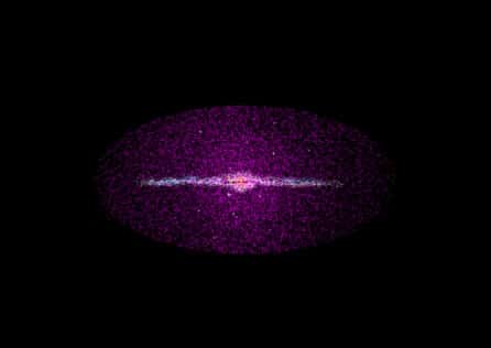 <br />Illustration d'une galaxie entourée de son halo de WIMPs<br />(inspirée de http://zebu.uoregon.edu/~soper/Mass/WIMPS.html)<br />