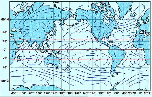 <br />Direction des vents moyens à la surface de la terre (moyenne annuelle)