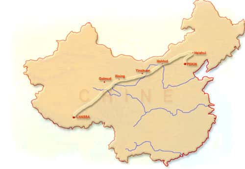 Carte du trajet de Pékin à Lhassa. © DR
