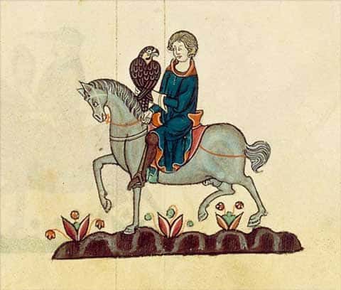 Fauconnier partant pour la chasse au Moyen Âge. © BNF, reproduction et utilisation interdites 