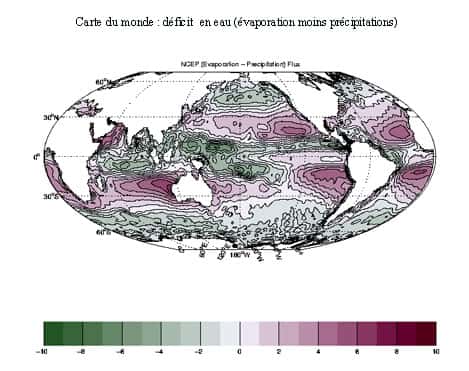 Carte du monde de l'évaporation moins les précipitations. © DR, reproduction et utilisation interdites