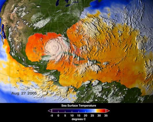 Température de surface de l'Atlantique et cyclone du 25 août 2005.© DR, reproduction et utilisation interdites