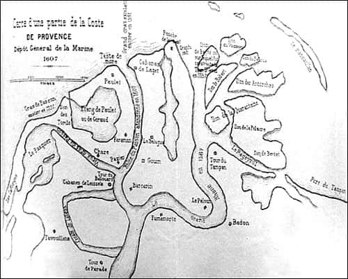Carte du delta du Rhône en 1607. © DR, reproduction et utilisation interdites