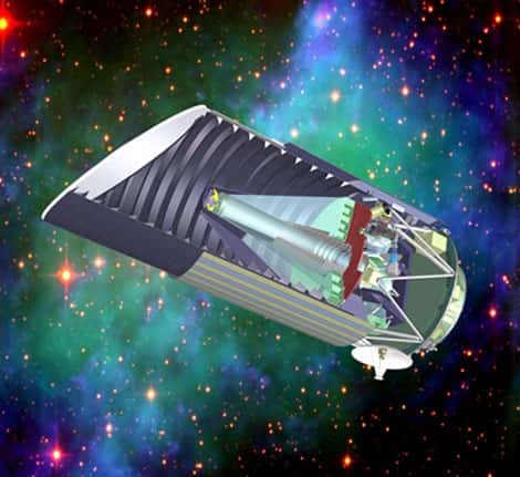 Le projet de satellite SNAP (<em>Supernova/Acceleration Probe</em>) sera capable, chaque année, de mesurer la distance de milliers de supernovae lointaines et de couvrir de vastes zones du ciel pour détecter et mesurer les effets de lentille gravitationnelle créés par la répartition de la matière noire dans l'Univers. L'ensemble de ces mesures permettra de retracer l'histoire de l'expansion cosmique au cours des 10 derniers milliards d'années et de déterminer la nature de l'énergie noire et son éventuelle évolution avec le temps cosmique. © SNAP/LBL