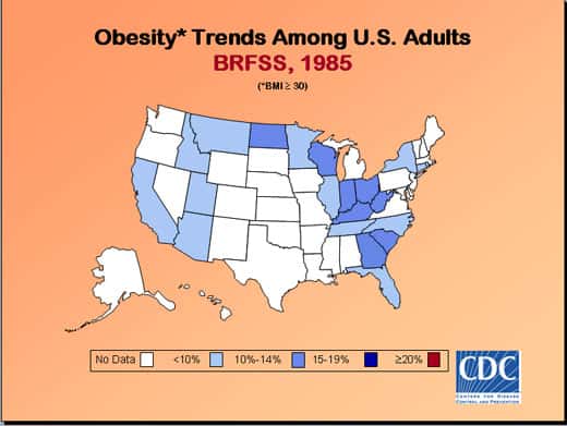 Taux d'obésité aux États-Unis en 1985.