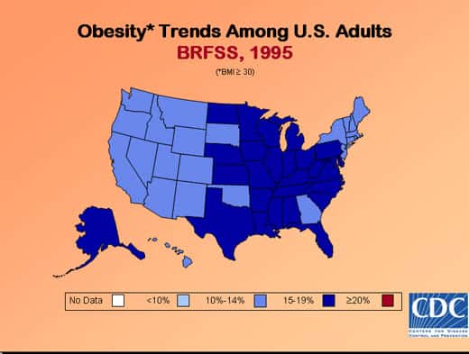 Taux d'obésité aux États-Unis en 1995.