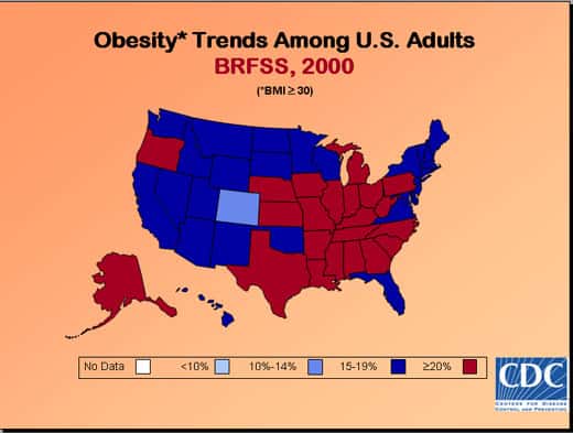 Taux d'obésité aux États-Unis en 2000.