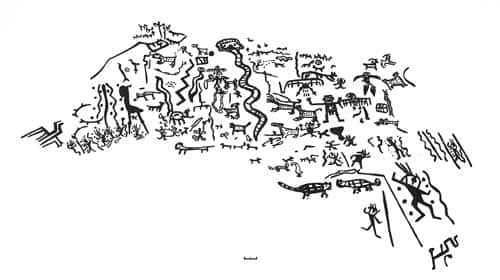 Figure 22 : pétroglyphes de style C, Toro Muerto (dép. d'Arequipa). © A. Nuñez Jimenez,<br>reproduction et utilisation interdites 