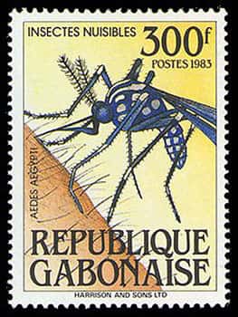 <em>Aedes aegypti</em>, timbre du Gabon. © DR - Reproduction et utilisation interdites 