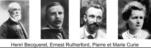 De gauche à droite : Henri Becquerel, Ernest Rutherford, Pierre et Marie Curie. © DR