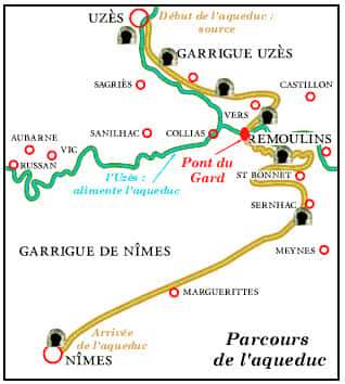 Le parcours de l'aqueduc de Nîmes.