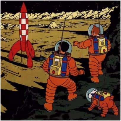 Tintin et ses amis ont eu deux semaines pour explorer le sol lunaire, Armstrong et Aldrin ont eu deux heures ! © Hergé, Casterman