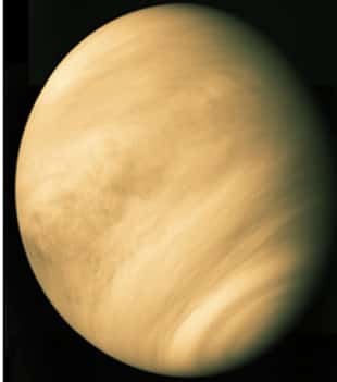 La planète Vénus. La proximité au Soleil y a fait passer l’eau sous forme vapeur, avant de la casser et de l’éjecter dans l’espace. Aujourd’hui, Vénus est une planète totalement desséchée. © DR