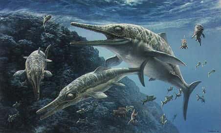 Des ichtyosaures, selon John Sibbick. © John Sibbick