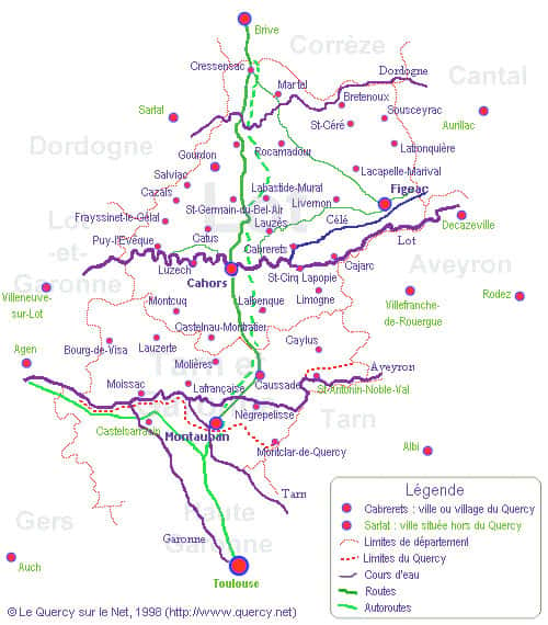 Carte représentant les villes et les limites du Quercy. © DR