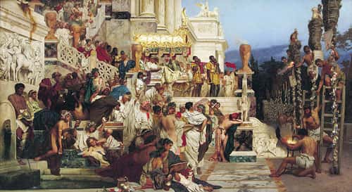Le règne de l'empereur Néron est marqué par la persécution des chrétiens. Ici, le tableau <em>Les torches de Néron</em> (1876), par Henryk Siemiradzki. © DP