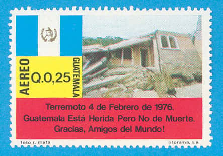 Timbre-poste commémoratif du séisme meurtrier au Guatemala le 4 février 1976. © collection J.-M. Bardintzeff