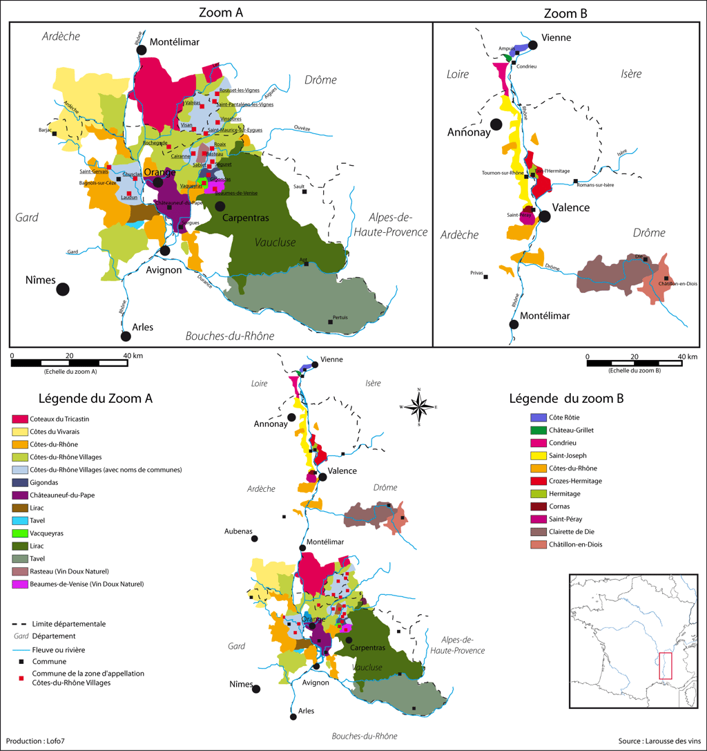 Les régions viticoles du Rhône. © DalGobbom GNU 1.2
