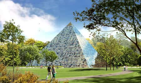 Représentation de la future pyramide du projet Earth Pyramid. Celle-ci est destinée à recueillir des messages d’enfants du monde entier. © Earth Pyramid