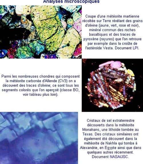 Analyses microscopiques de météorites. © Documents NRCAN et LPI 