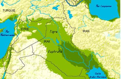 Carte du Tigre et de l'Euphrate au Moyen-Orient. © DR