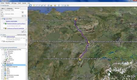 (Cliquer pour agrandir.) Comment aller de Paris à Lyon ? Demandez donc à Google Earth ! © Google; IGN