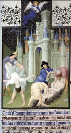 Fosse commune, peste XIVè, Belles Heures du Duc de Berry 1410. 