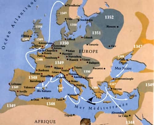 Carte de la peste du XIVè siècle